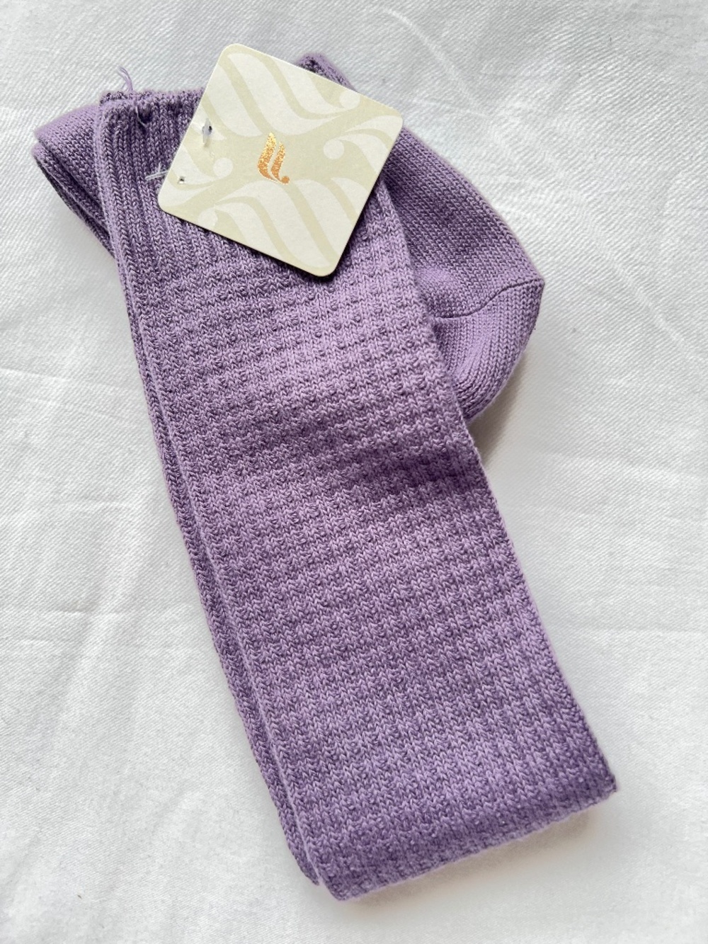 Fabletics Socks Thigh High Cable Knit Colour Purple Shade Cotton Bend NEW NWT